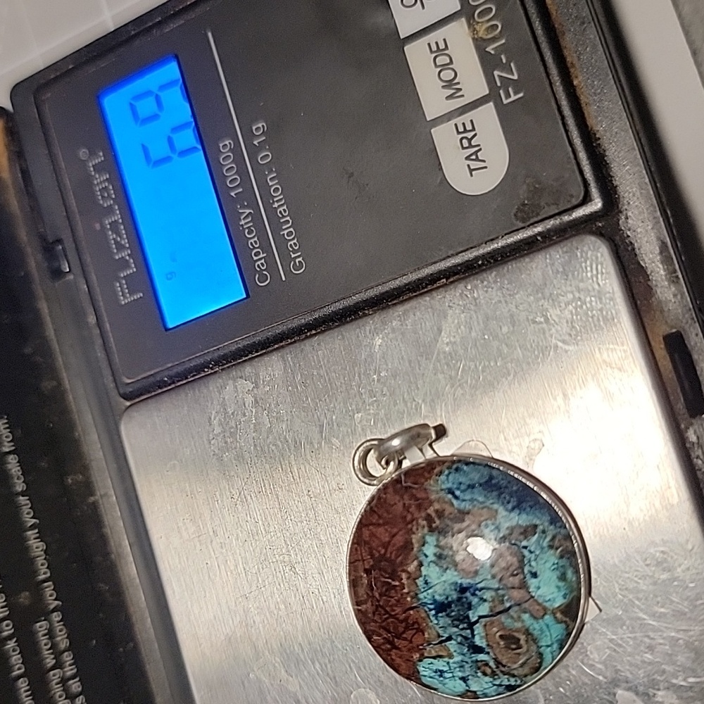 Natural Gemstone Shattuckite 925 Sterling Silver 1" Round Open Back Pendant 349 - Picture 9 of 9